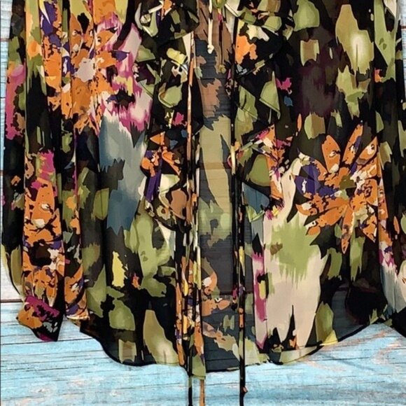 NWT Cabi Tie Front Top Kimono Blouse Cardigan Size XS Dark Floral Sheer - Picture 3 of 12